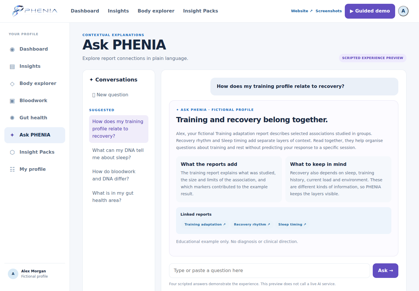 PHENIA ask phenia — fictional example profile
